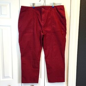 Old Navy Maroon Cropped Chino Pants Classic Style Zippered Fly Women's Size 18